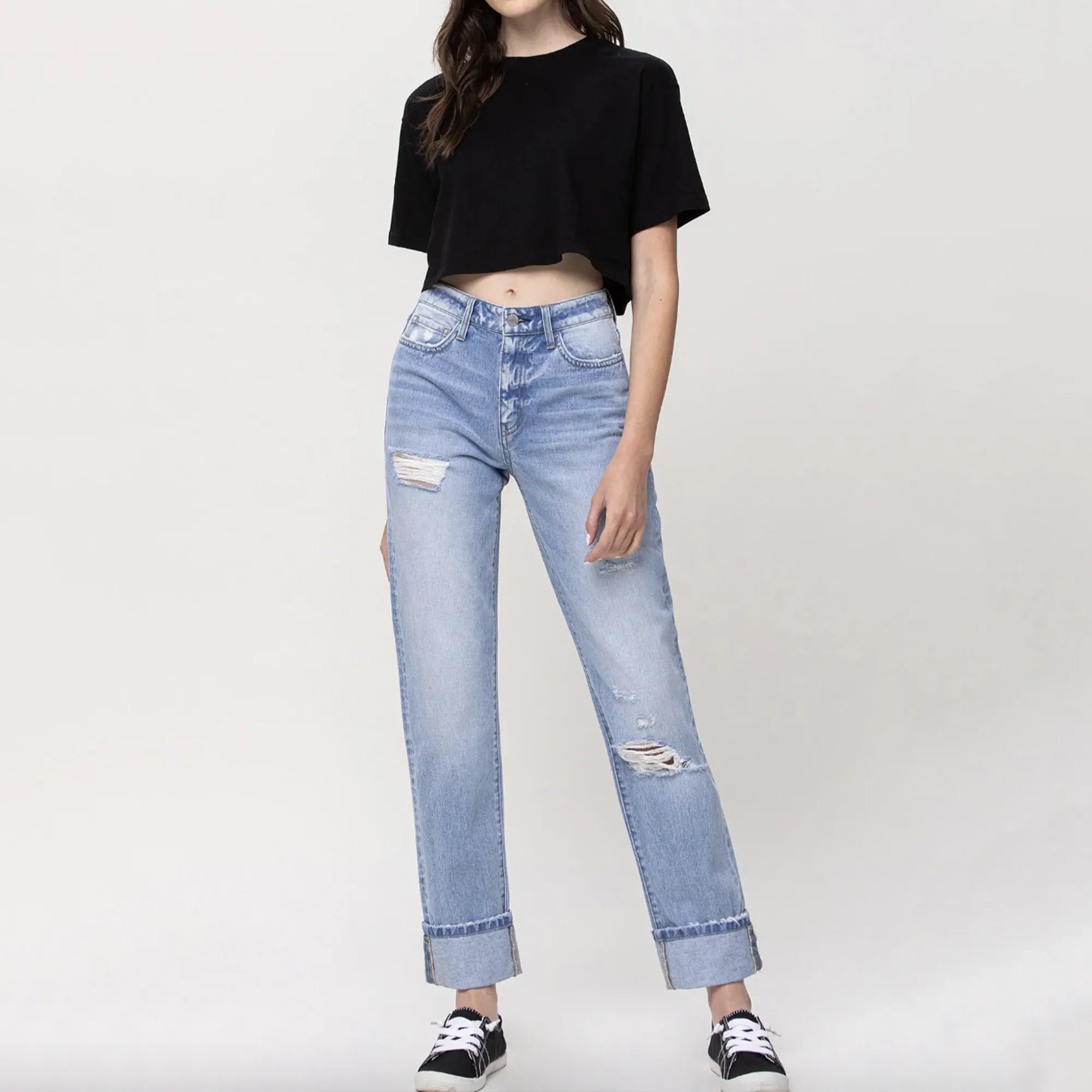 High Rise 90's Vintage Straight Cuff Hem Jean