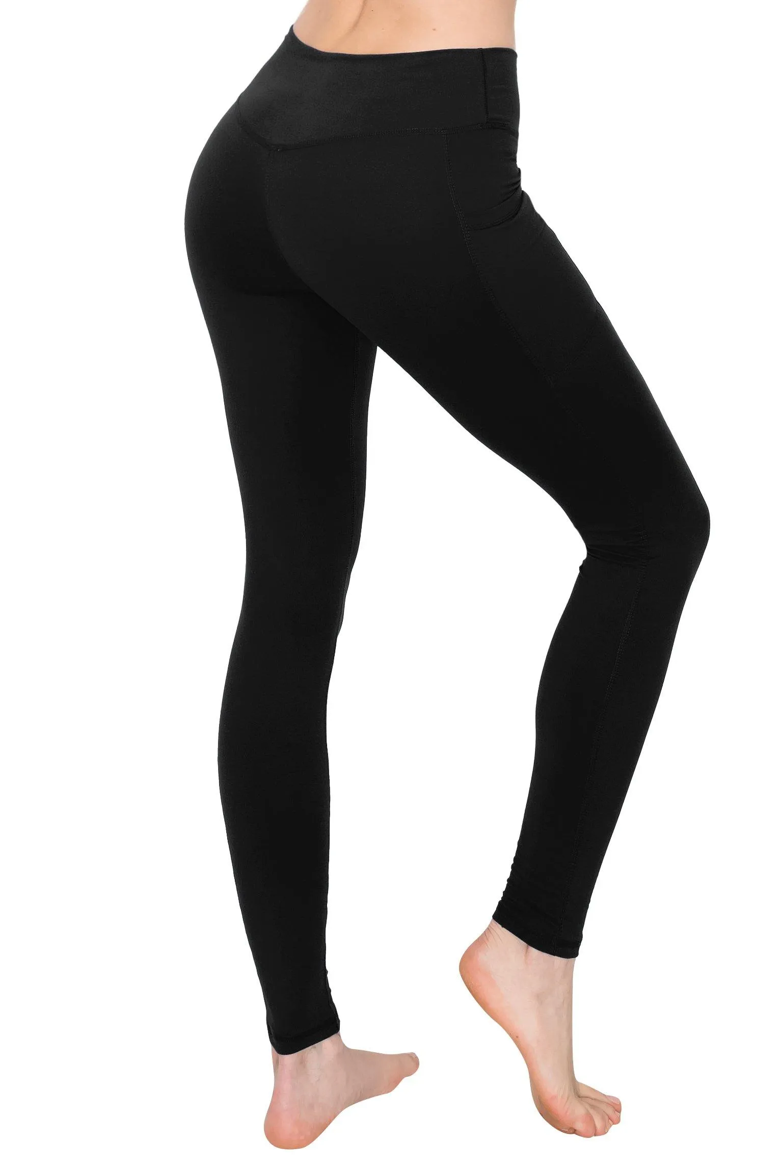 High Waist Leggings - Slant Pockets and Mesh Accents