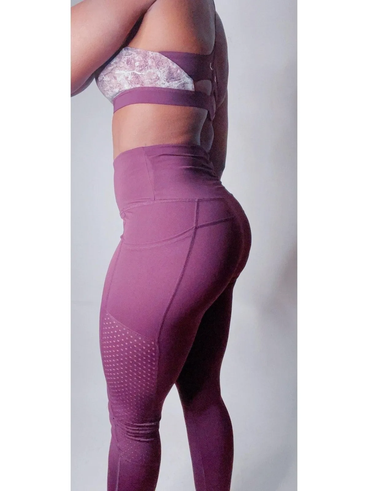 Highwaist Plum Leggings W/ Mesh Panels