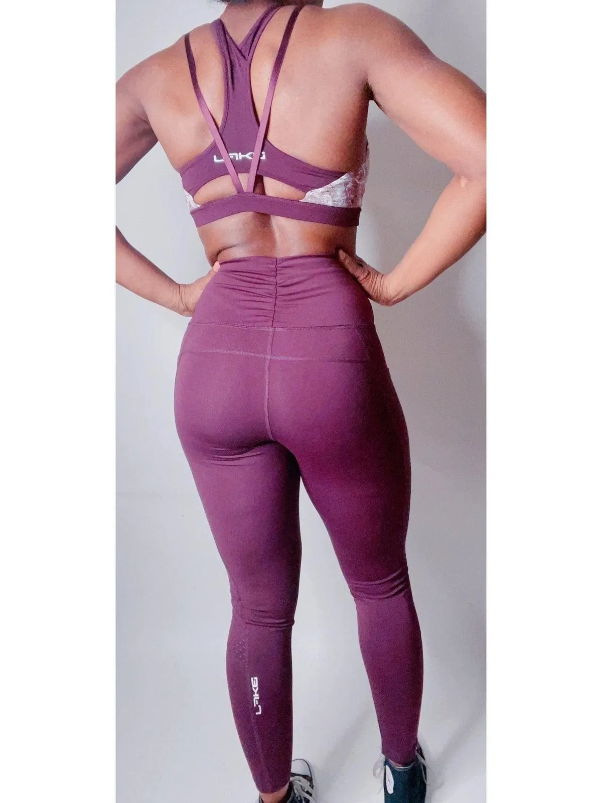 Highwaist Plum Leggings W/ Mesh Panels