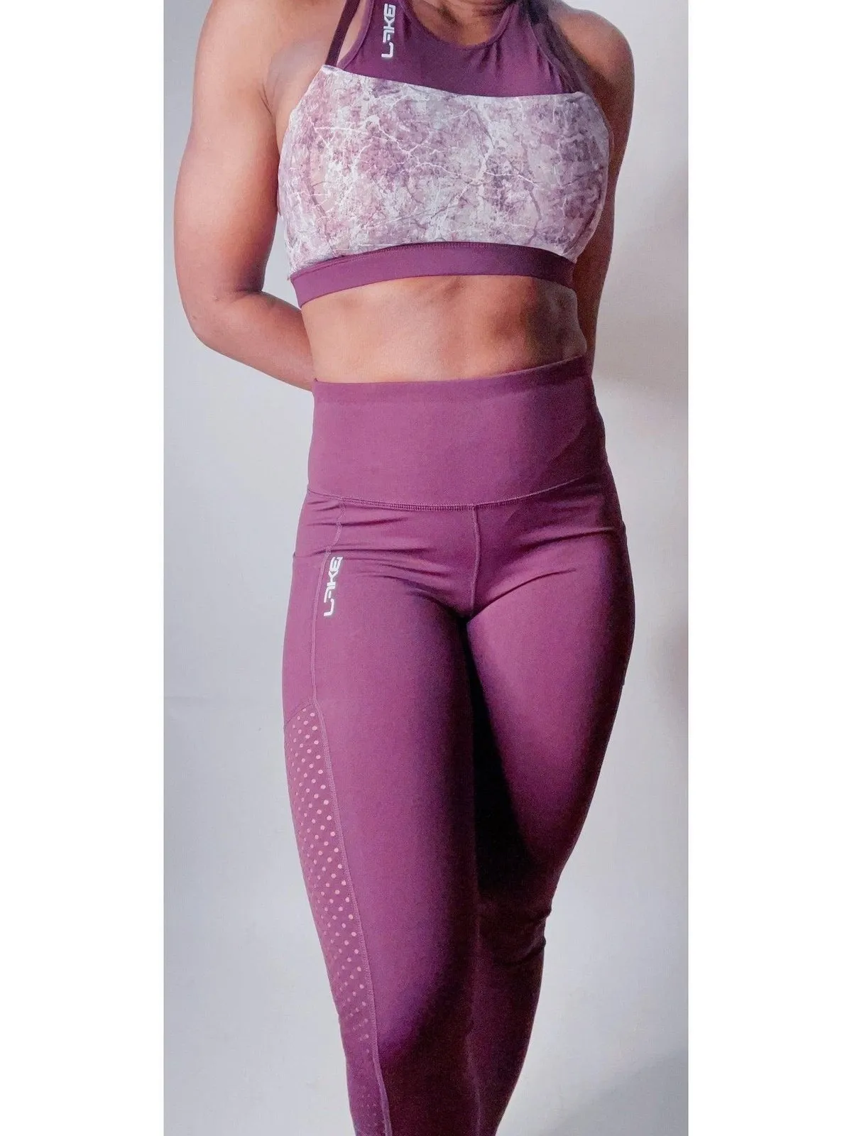 Highwaist Plum Leggings W/ Mesh Panels