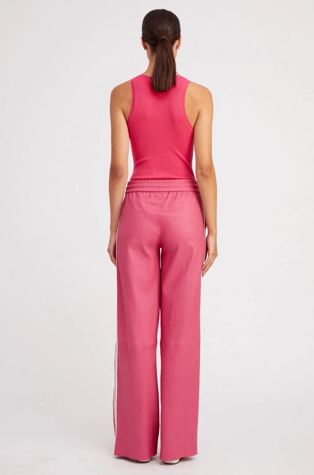 Hot Pink Leather Athletic Sweatpants