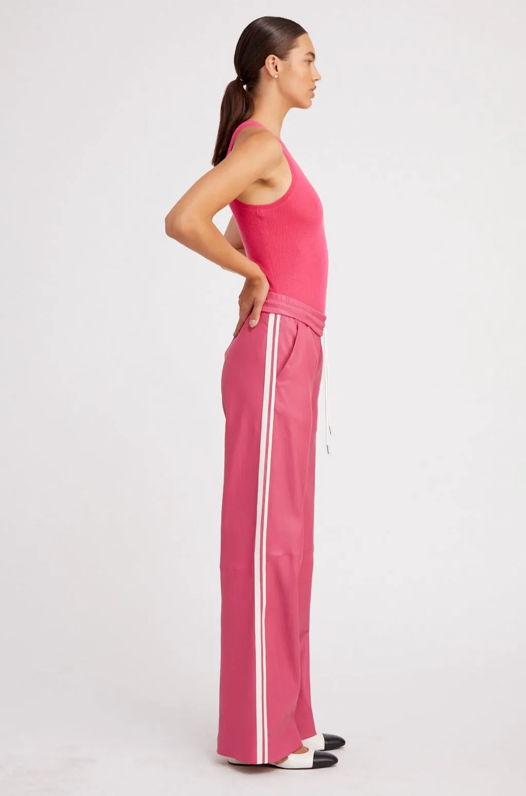 Hot Pink Leather Athletic Sweatpants