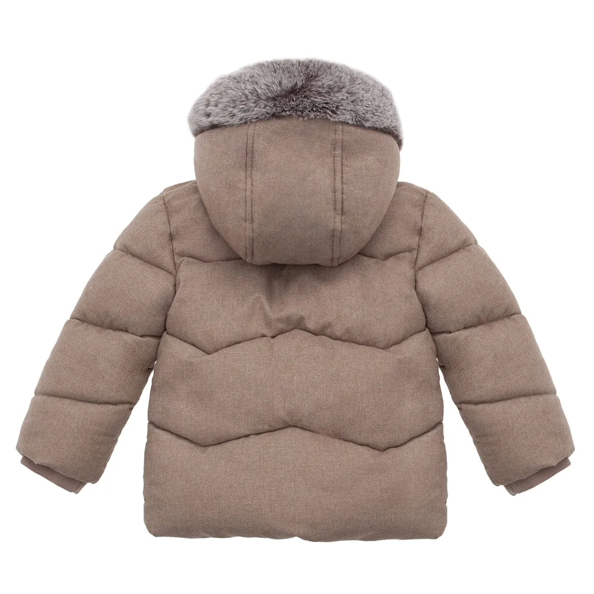 Infant Boys' Sherpa Lined Mini Fur Trim Hooded Puffer Jacket