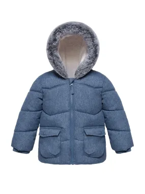 Infant Boys' Sherpa Lined Mini Fur Trim Hooded Puffer Jacket