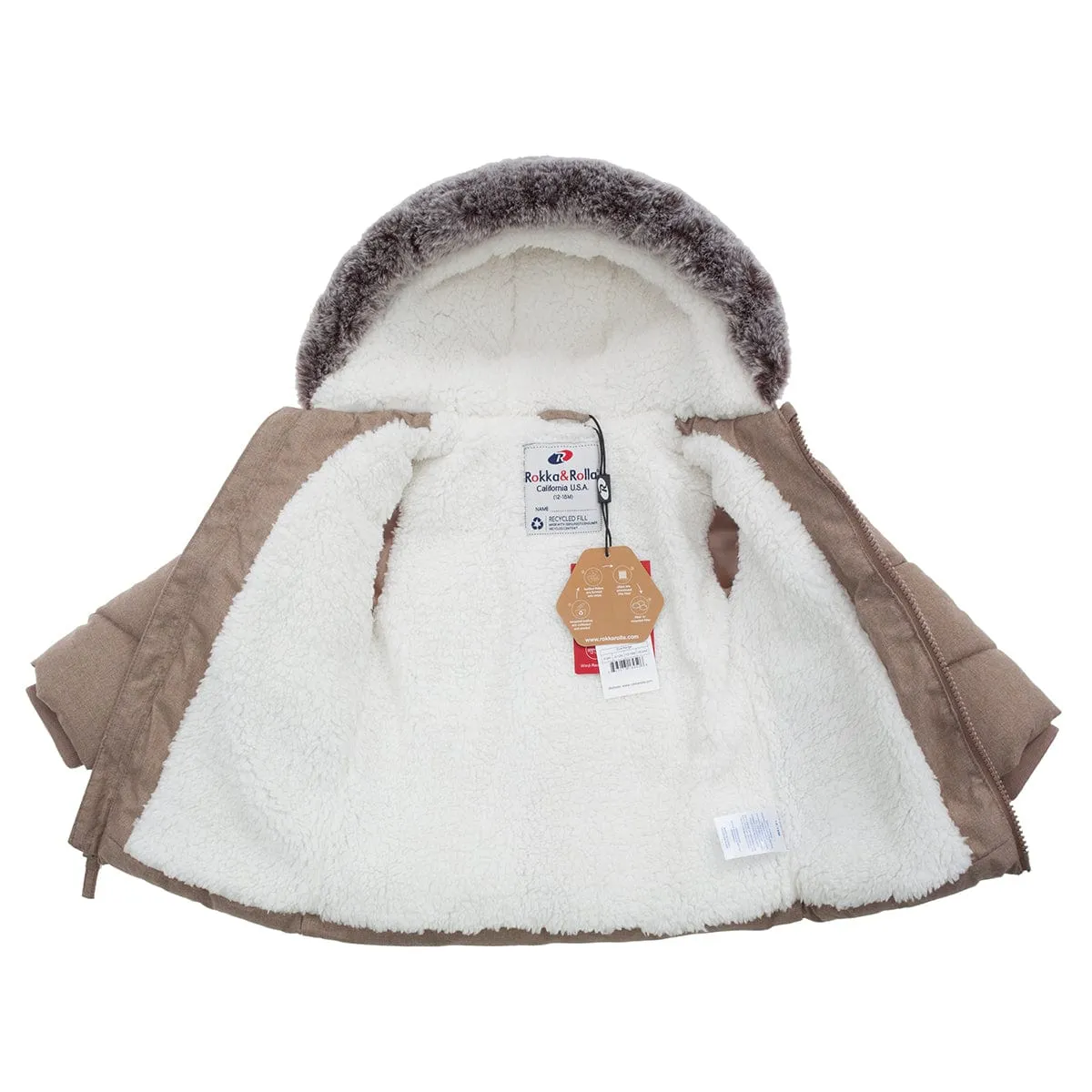 Infant Boys' Sherpa Lined Mini Fur Trim Hooded Puffer Jacket