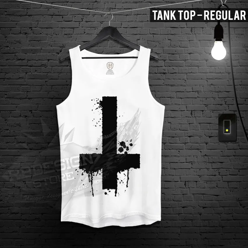 Inverted Cross T-shirt Mens Trendy Ink Splashes FX Print Top MD122