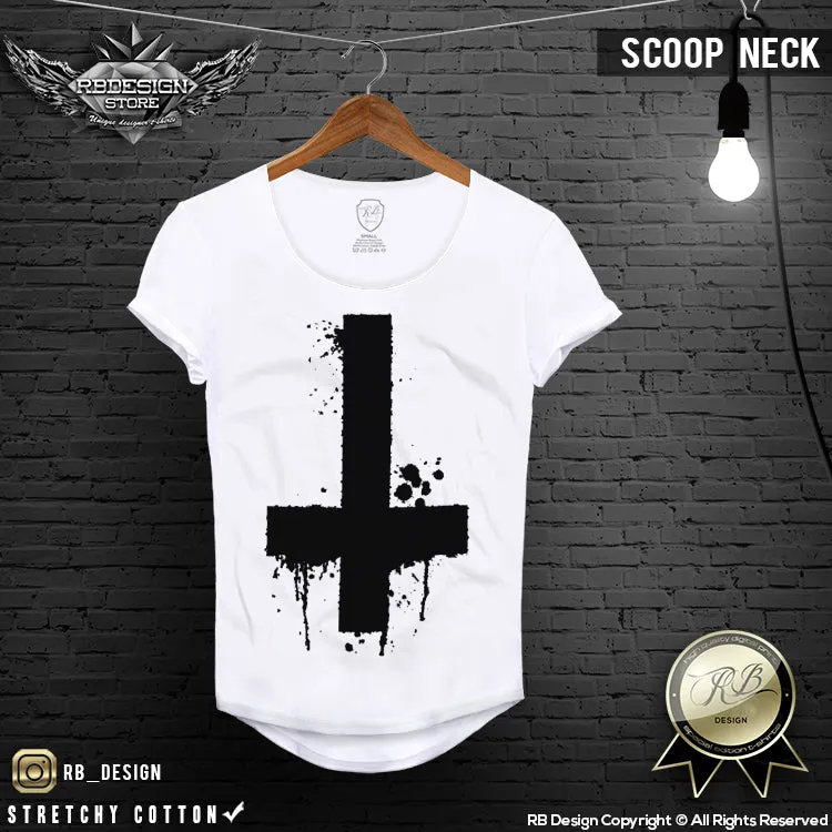 Inverted Cross T-shirt Mens Trendy Ink Splashes FX Print Top MD122