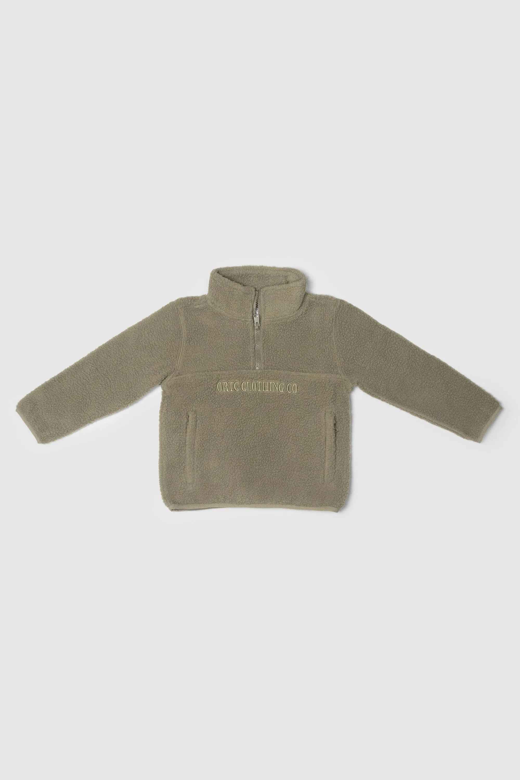 Jnr Sherpa Fleece Logo Quarter Zip Moss