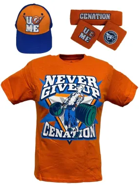 John Cena Kids Orange Costume Hat T-shirt Wristbands Boys