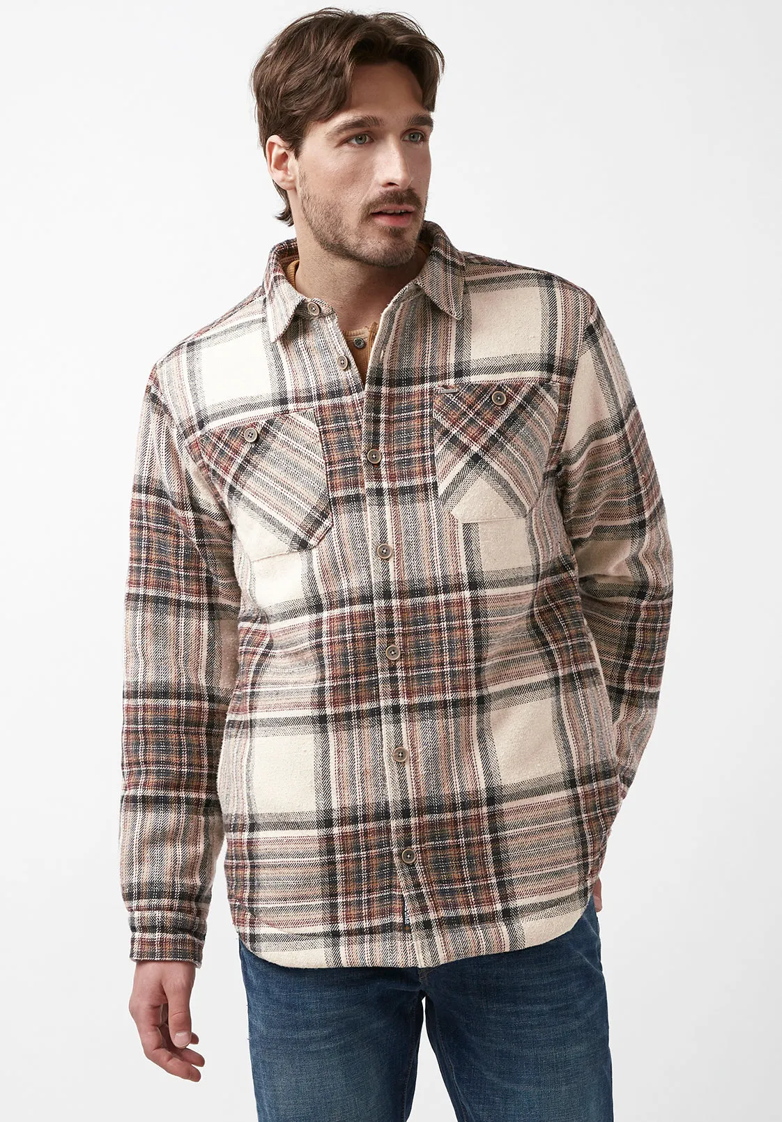 Jorum Men’s Shacket in Light Brown Plaid - BM24040