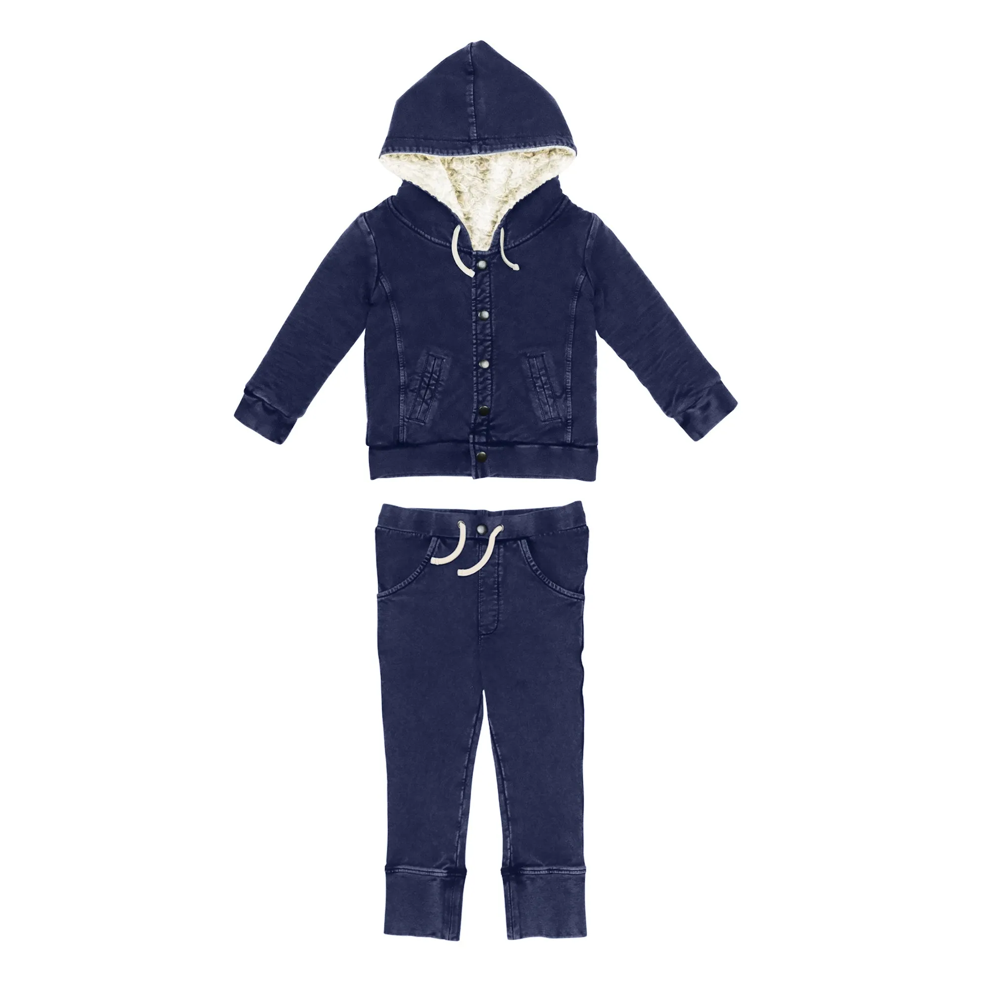 Kid's Faux Denim Jacket & Jogger Set in Navy