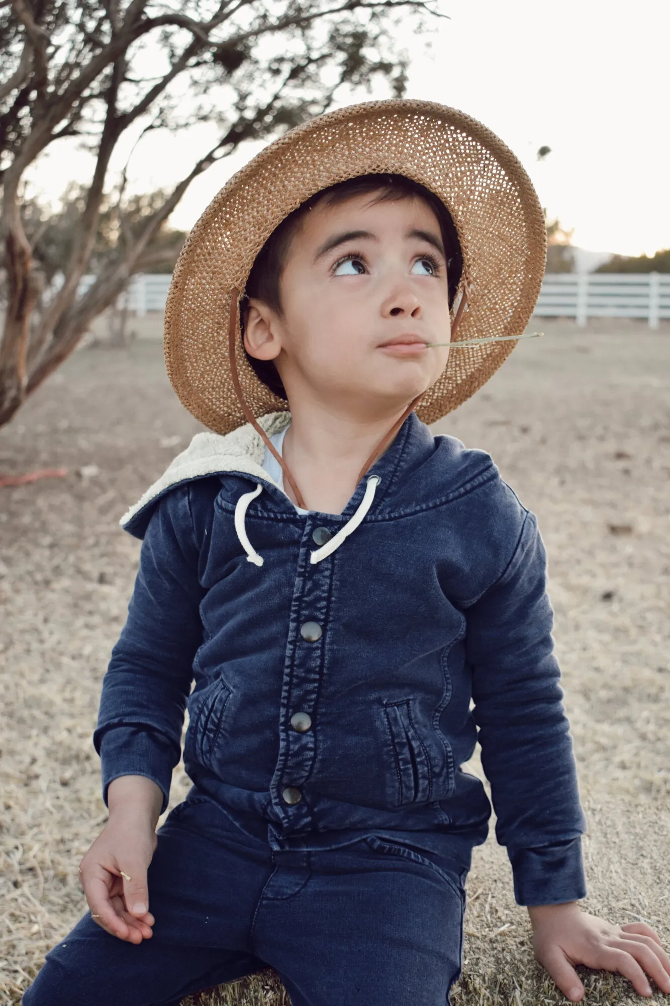 Kid's Faux Denim Jacket & Jogger Set in Navy