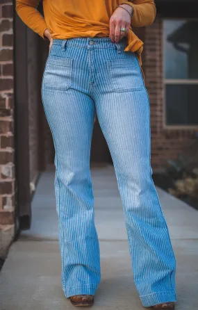 Laser Striped Wide Leg Jean