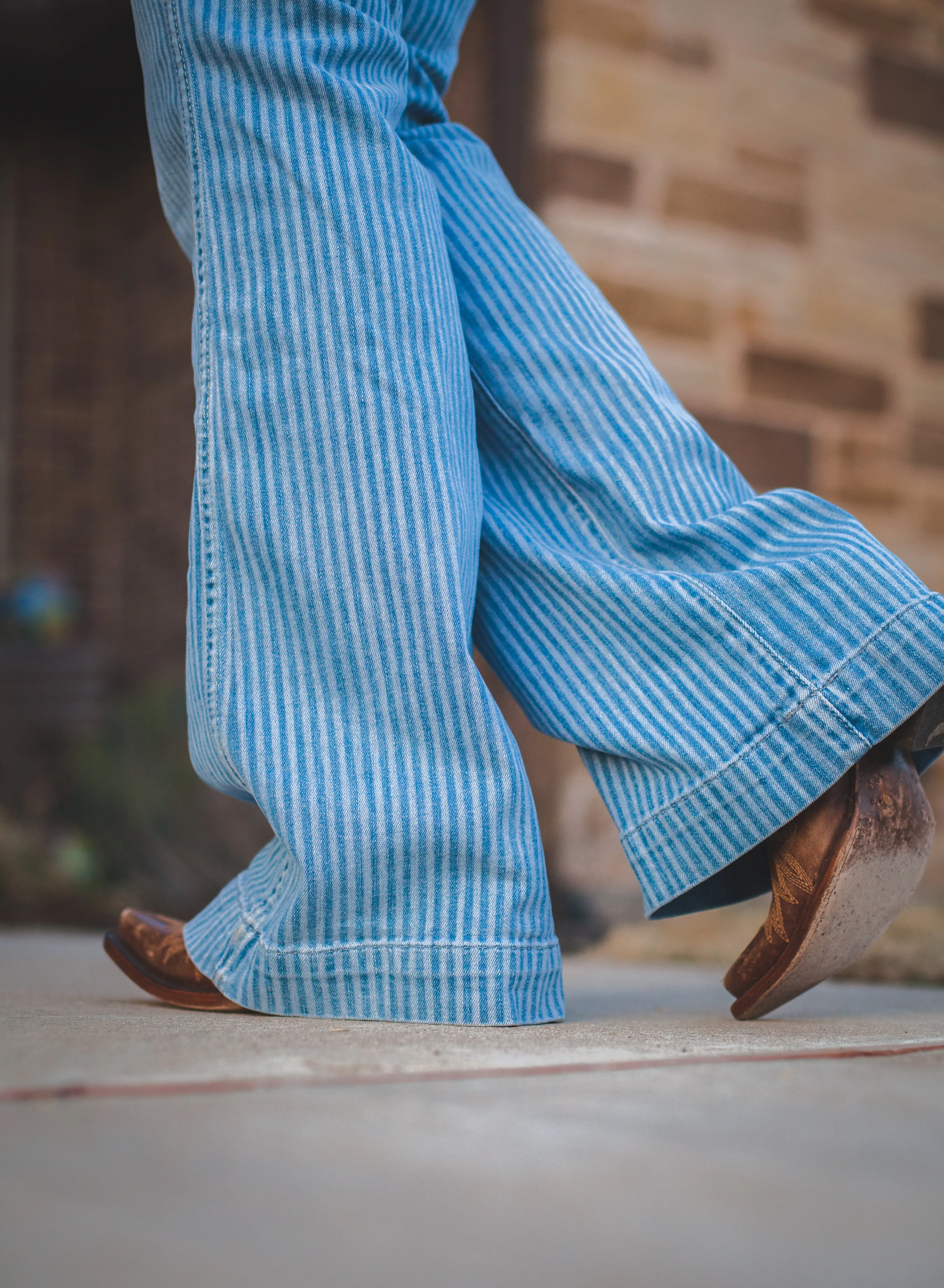 Laser Striped Wide Leg Jean