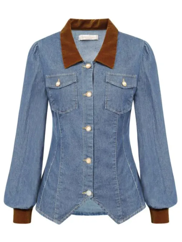 Lightweight Denim Shirt Vintage Long Sleeve Button Down Collared Distressed Jean Jacket Blouse Tops