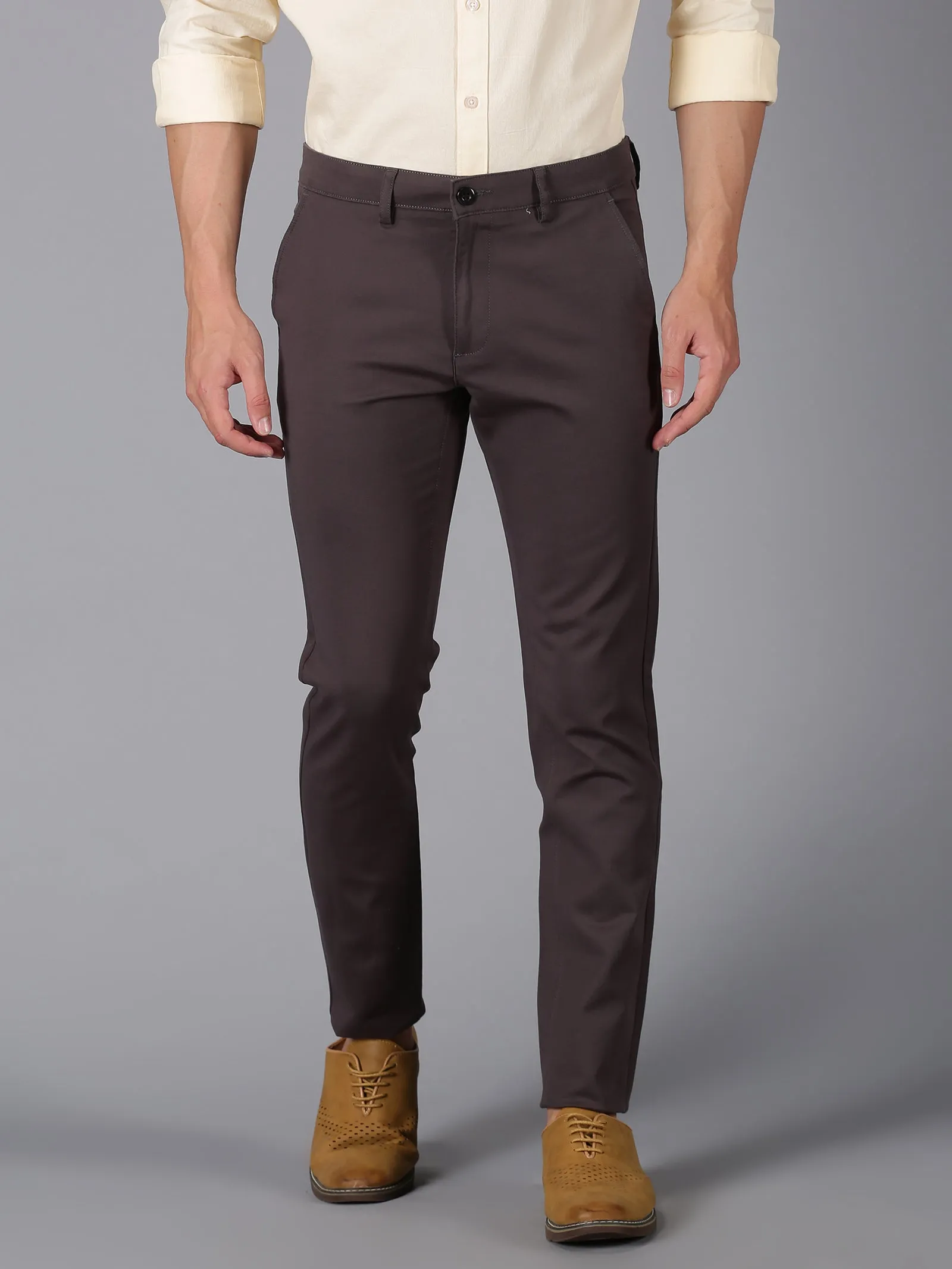 MEN'S DARK GREY SOLID SLIM FIT TROUSER