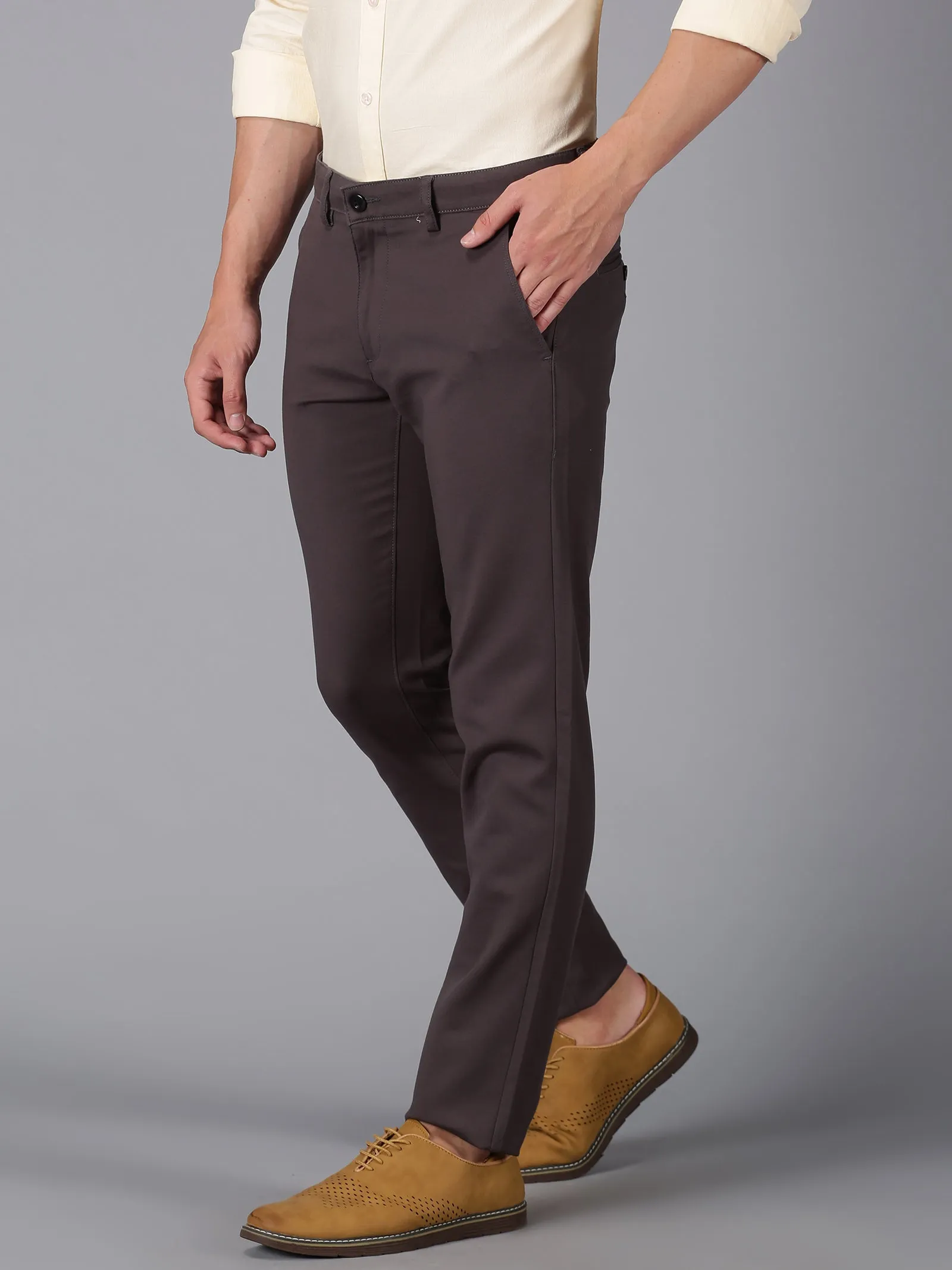 MEN'S DARK GREY SOLID SLIM FIT TROUSER