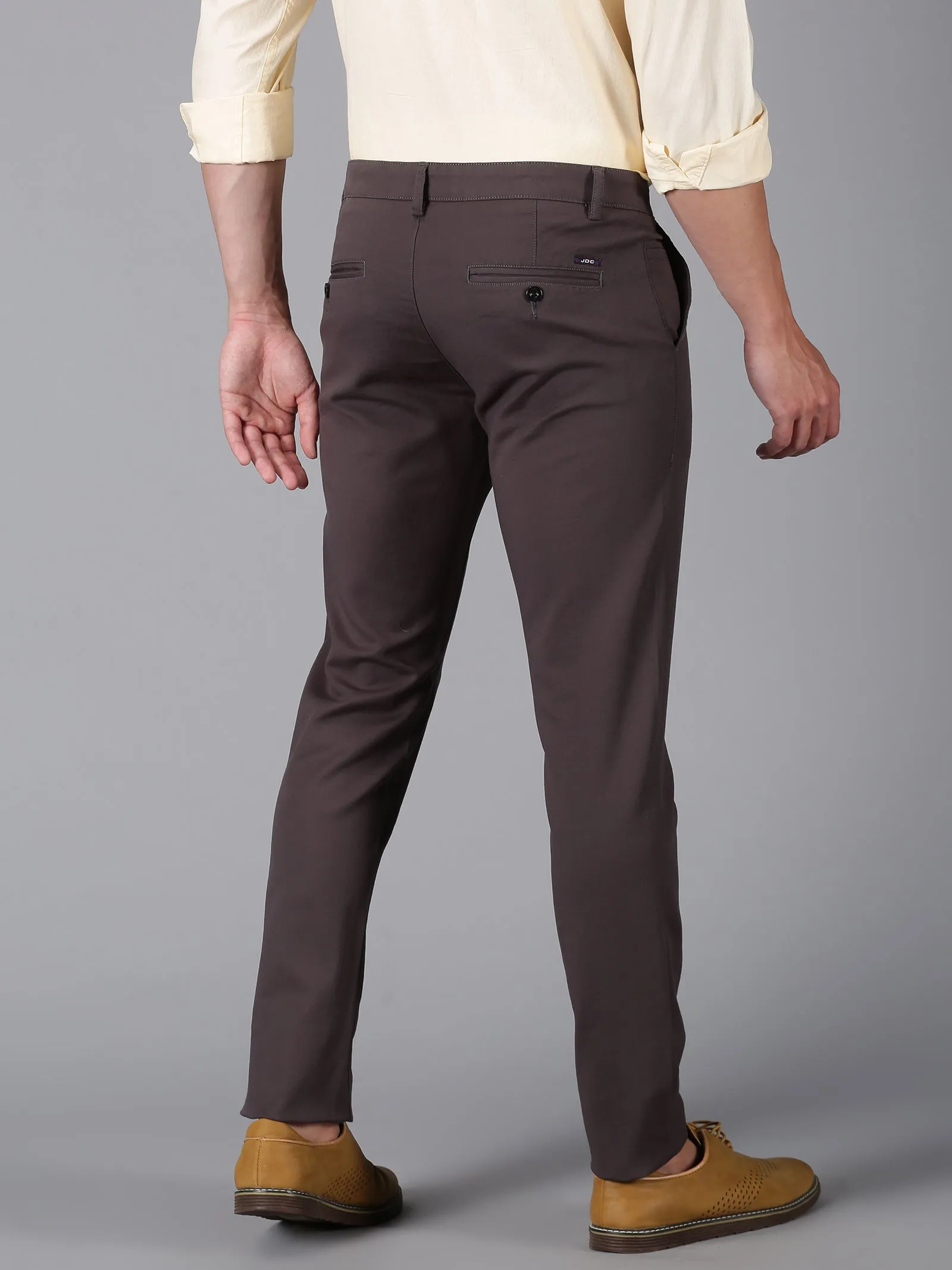 MEN'S DARK GREY SOLID SLIM FIT TROUSER