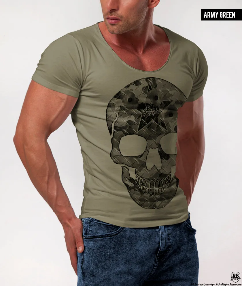 Men's T-shirt ARMY SKULL Camouflage Khaki Graphic Tee  / Color Option / MD706