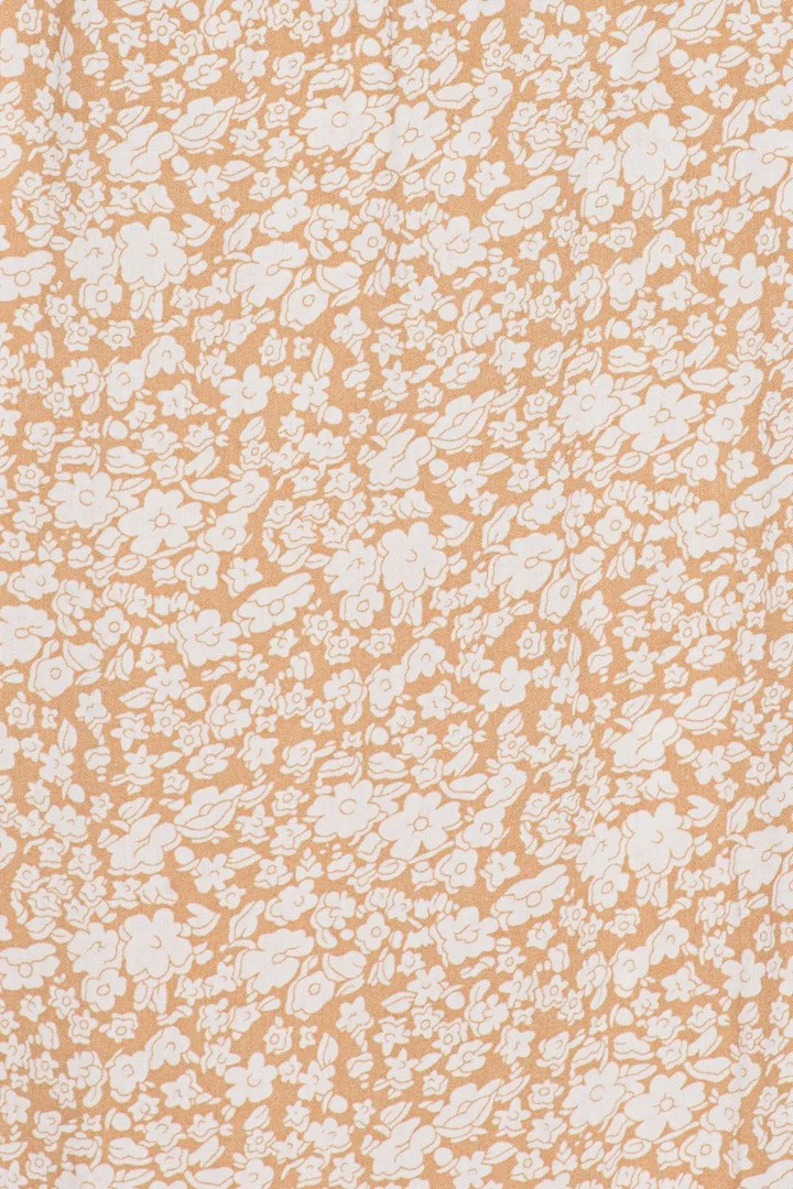 MilleIC Lang Kjole - Beige Blomsterprint