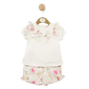 Mintini Girls Ivory Floral Shorts Set