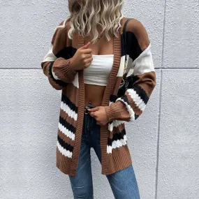 Mixed Striped Pattern Fall Cardigan