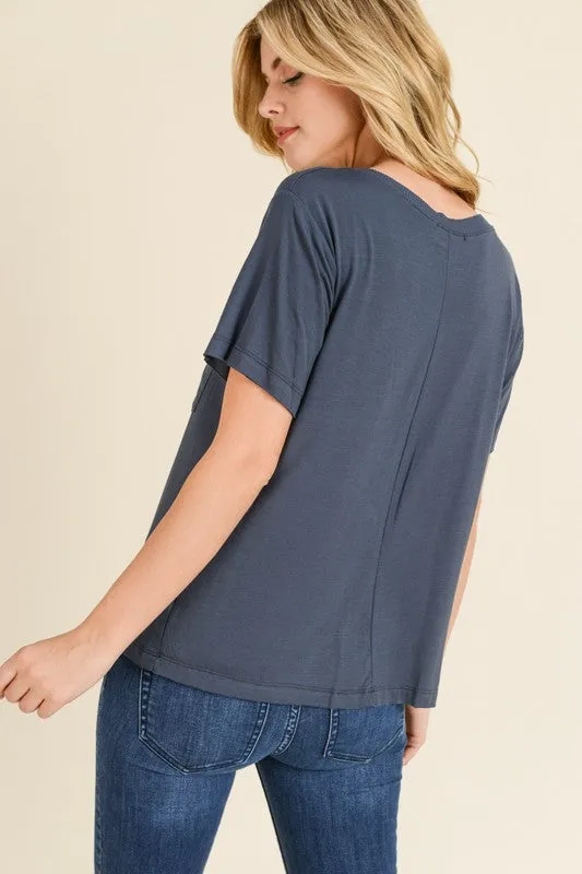 Modal V Neck Tee- Charcoal - small