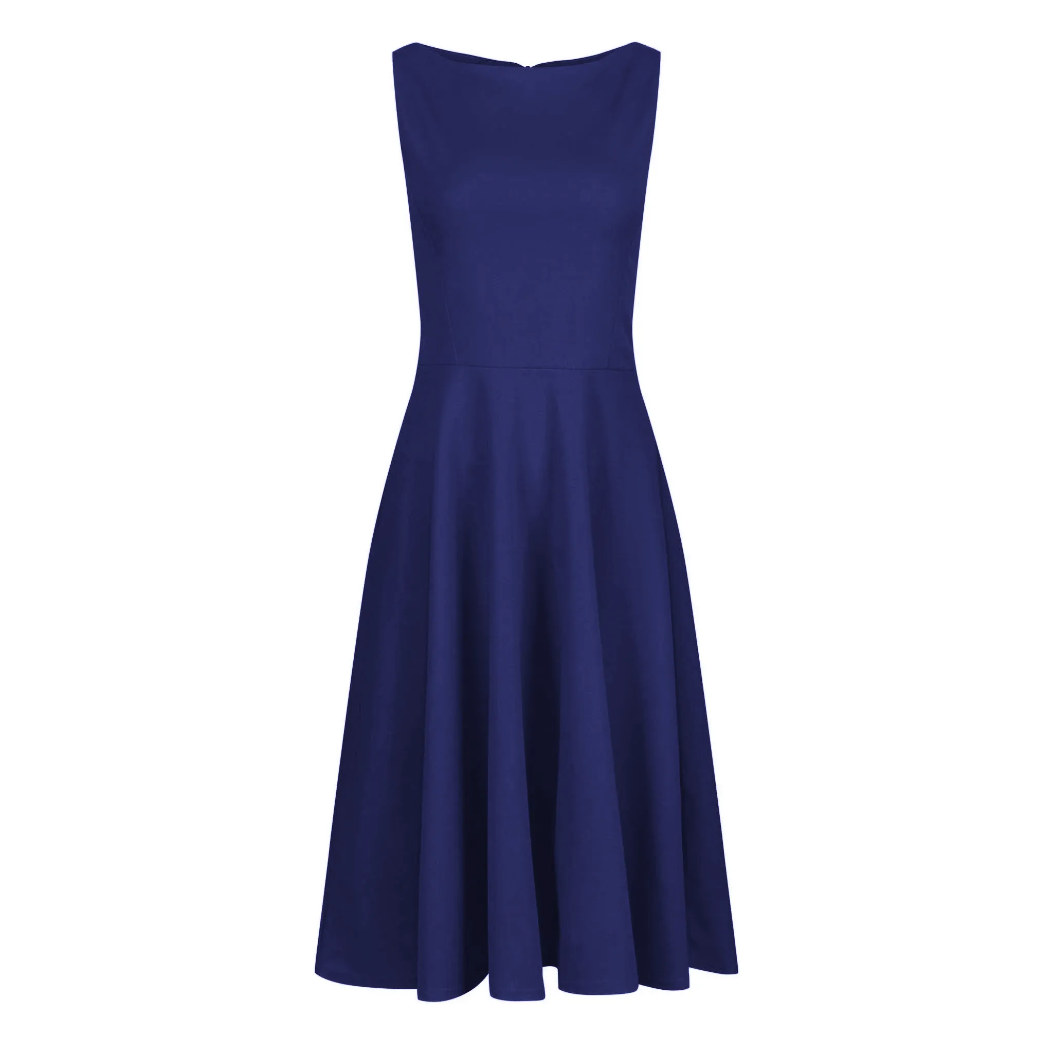 Navy Blue Audrey Hepburn Style Sleeveless 50s Swing Dress