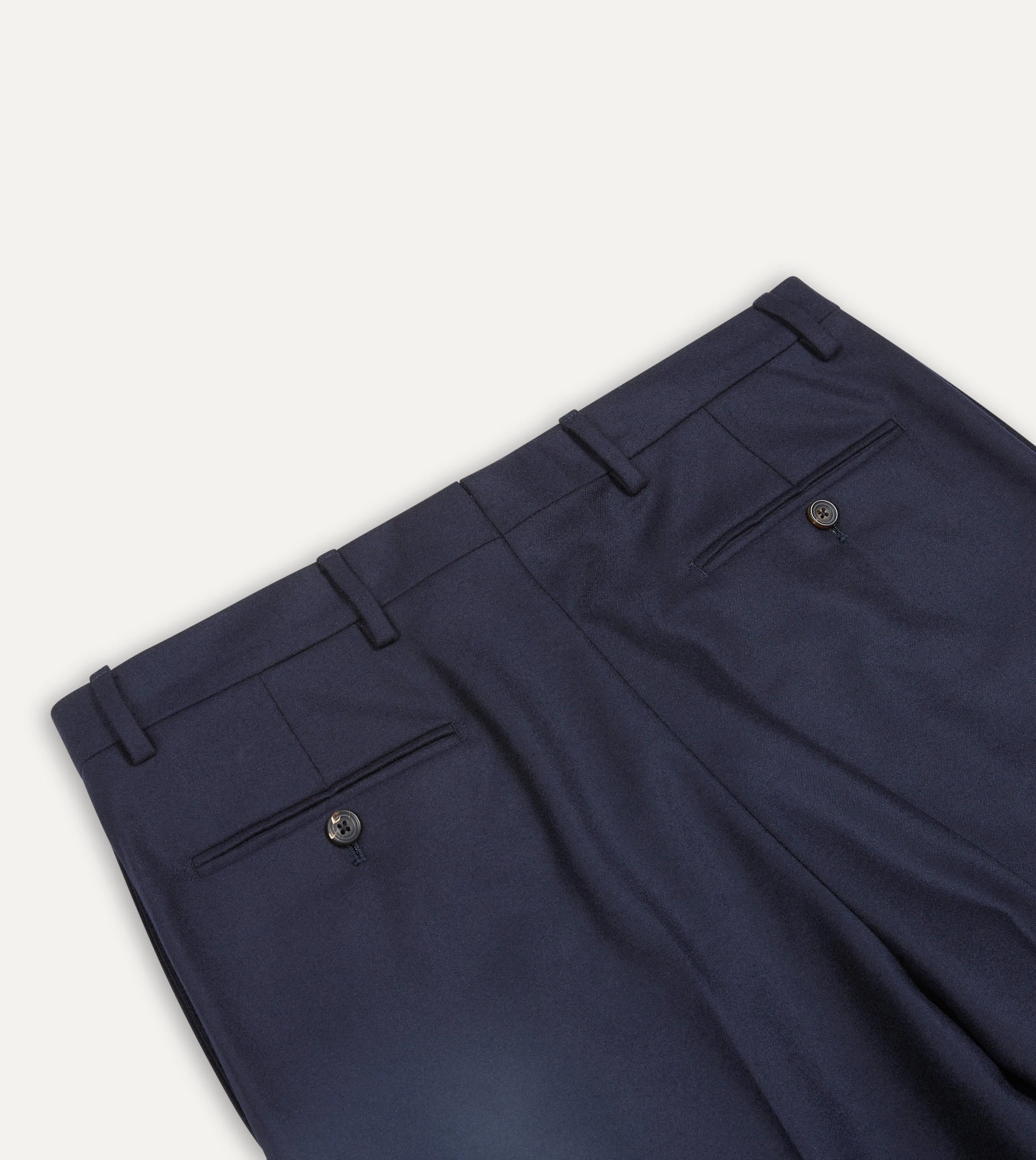 Navy Wool Flannel Flat Front Trousers