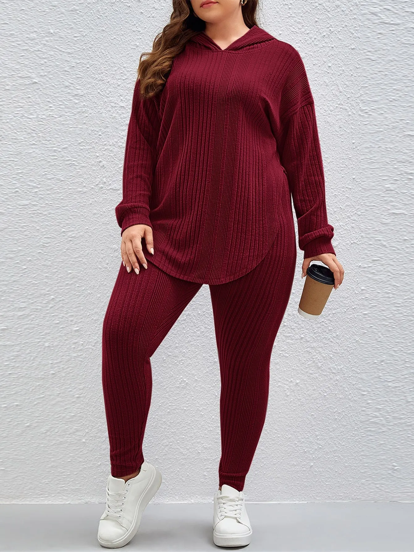 Plus Hooded Drop Shoulder Sweatshirt Leggings