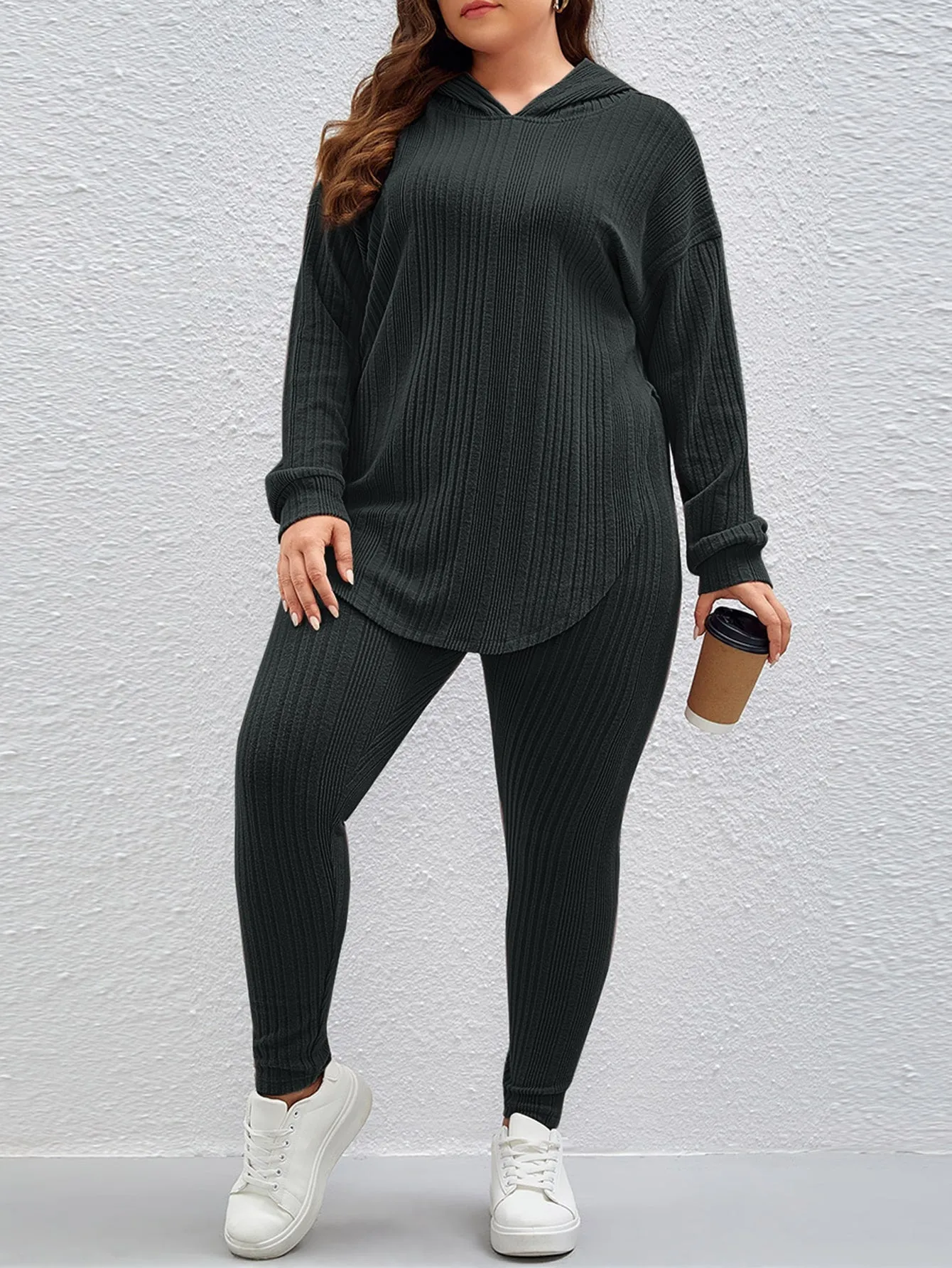 Plus Hooded Drop Shoulder Sweatshirt Leggings