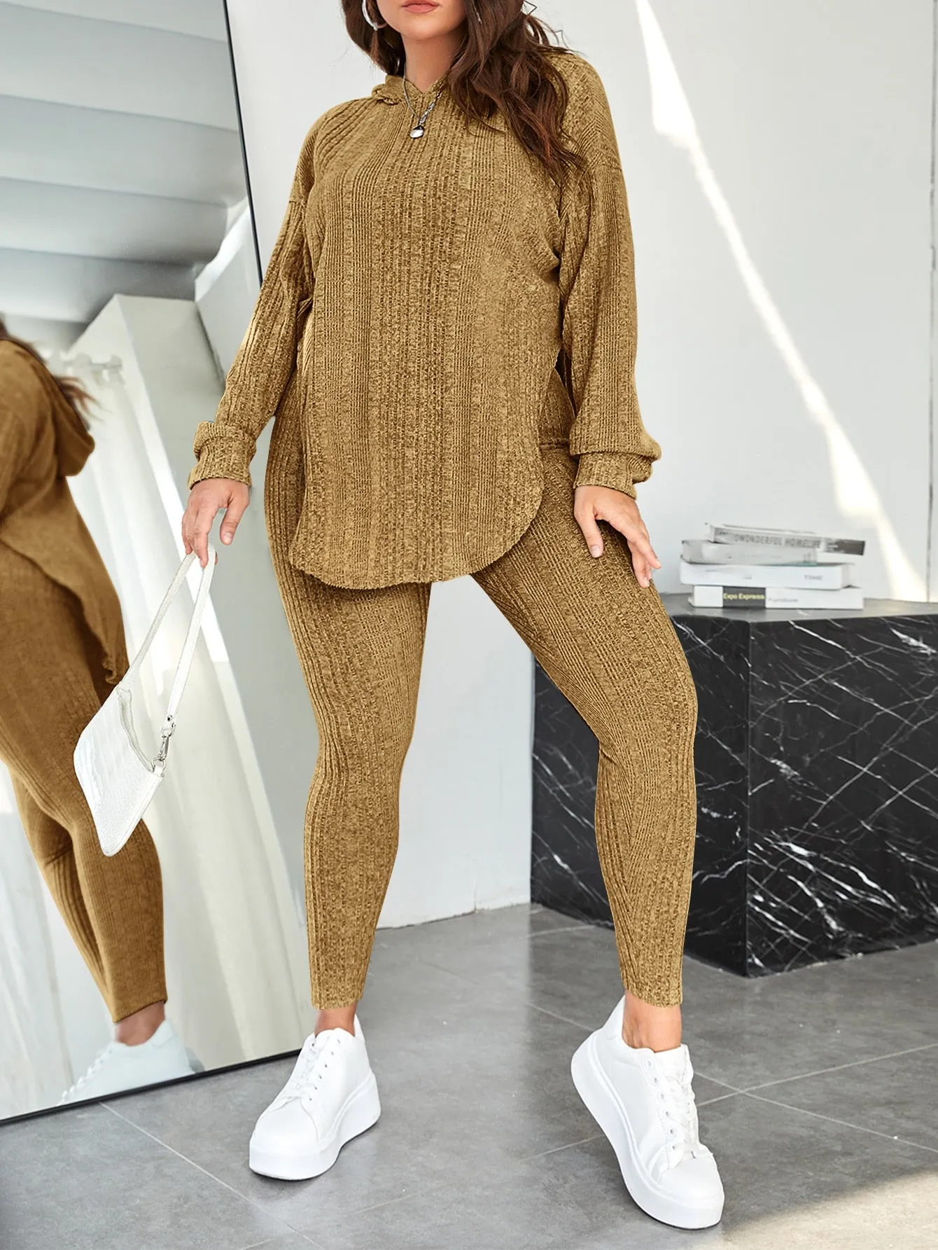 Plus Hooded Drop Shoulder Sweatshirt Leggings