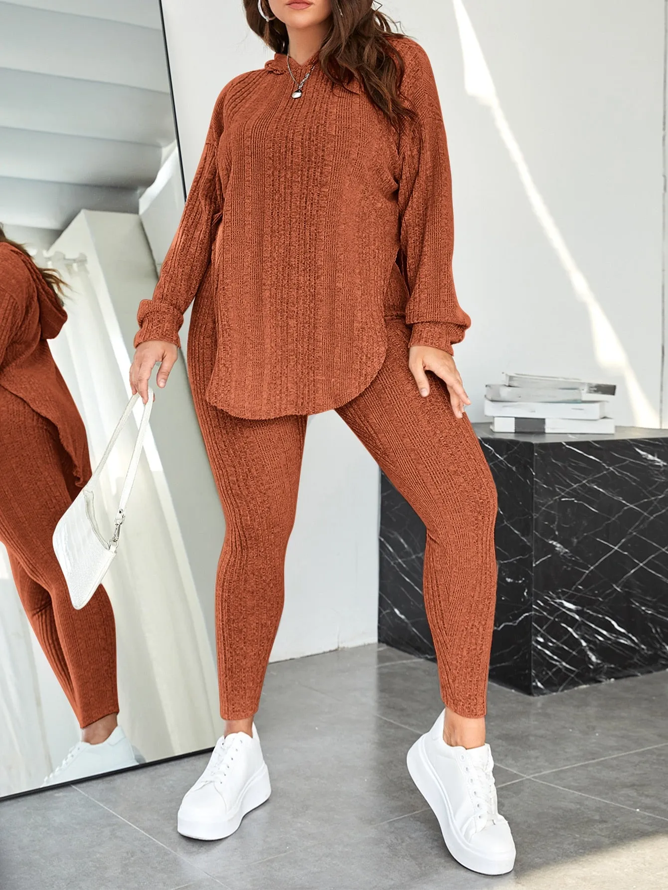 Plus Hooded Drop Shoulder Sweatshirt Leggings