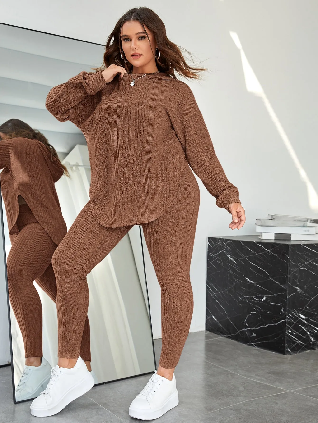 Plus Hooded Drop Shoulder Sweatshirt Leggings