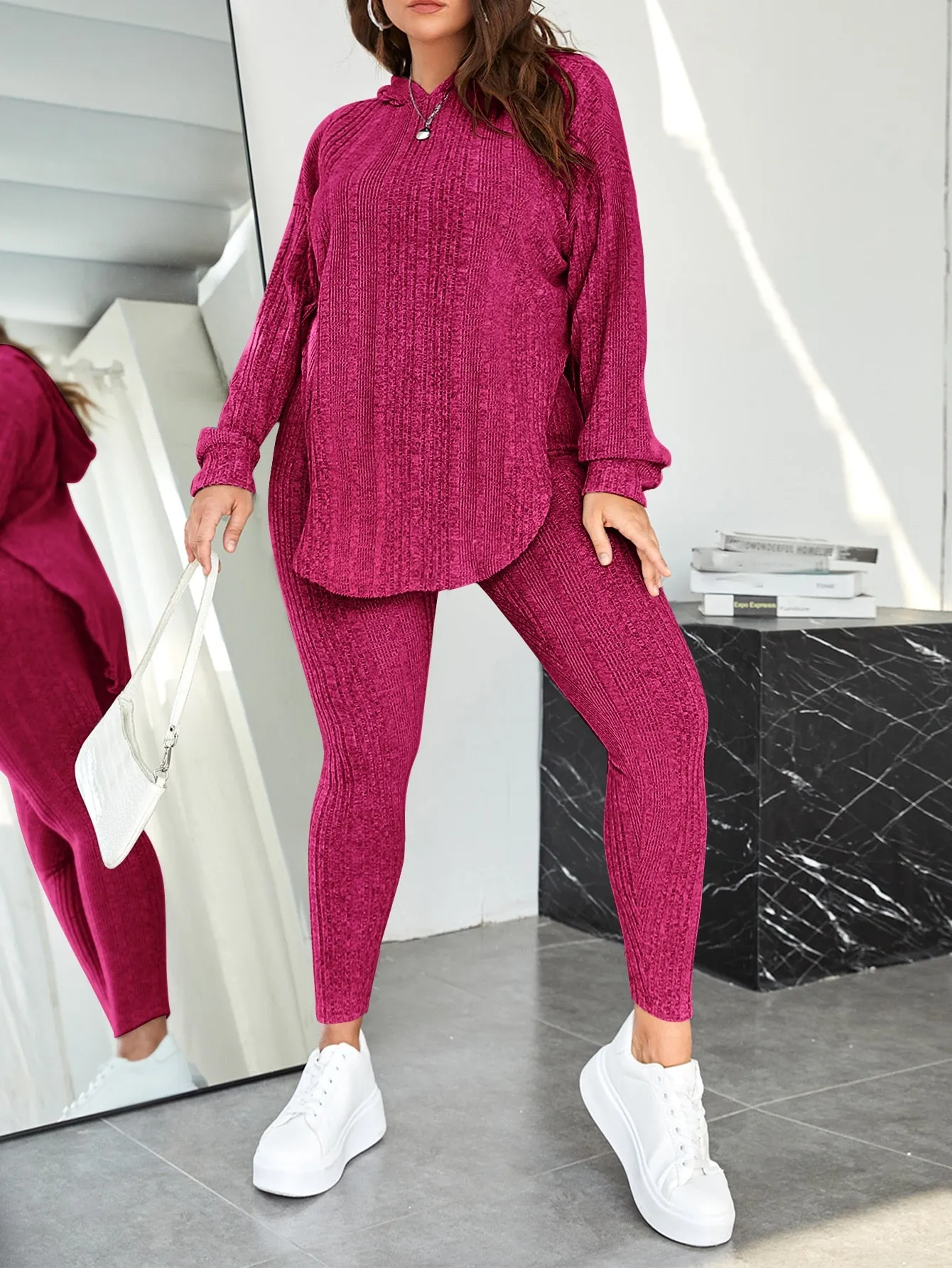 Plus Hooded Drop Shoulder Sweatshirt Leggings