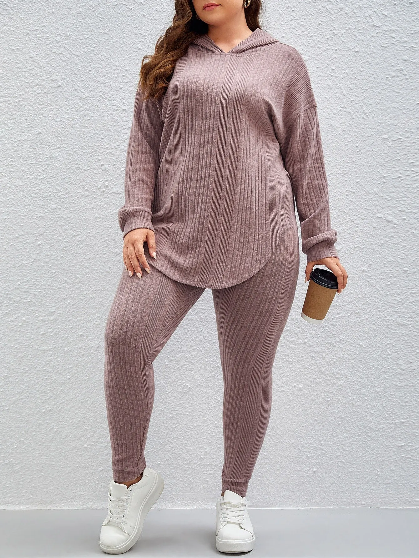 Plus Hooded Drop Shoulder Sweatshirt Leggings