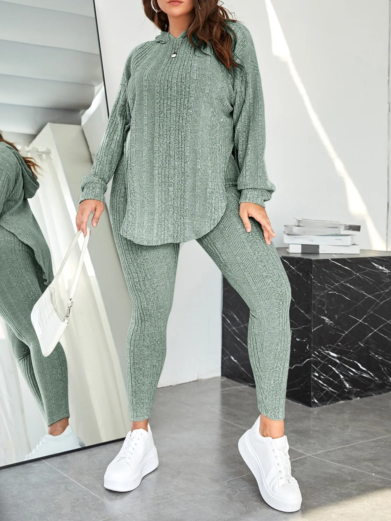 Plus Hooded Drop Shoulder Sweatshirt Leggings