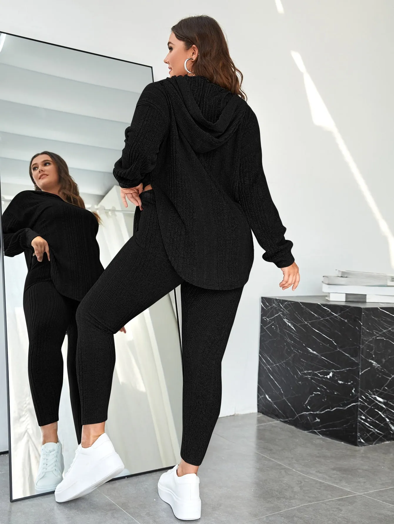 Plus Hooded Drop Shoulder Sweatshirt Leggings