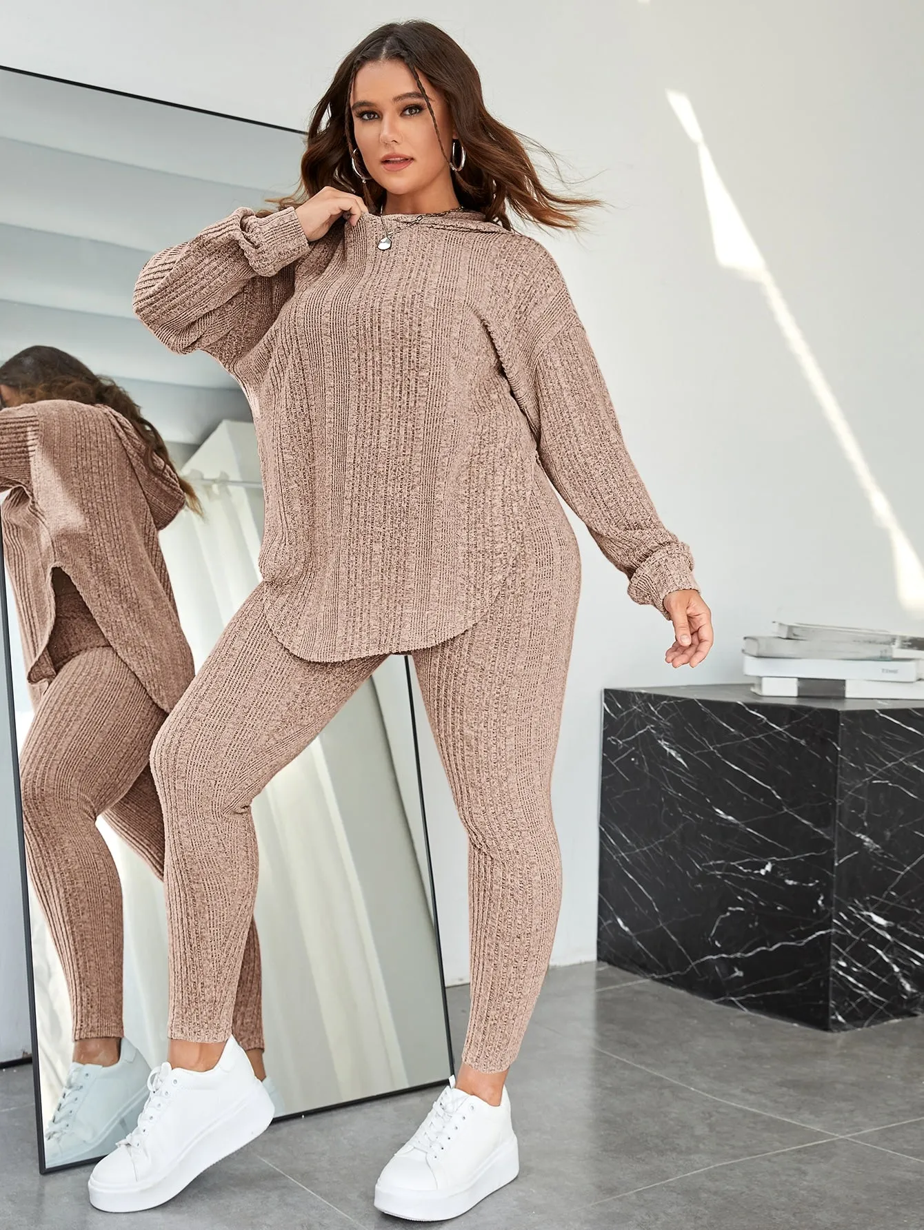 Plus Hooded Drop Shoulder Sweatshirt Leggings