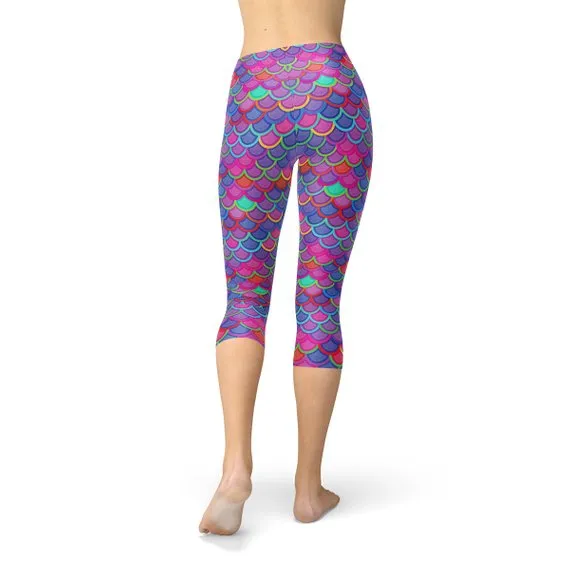 Purple Pink Mermaid Capri Leggings