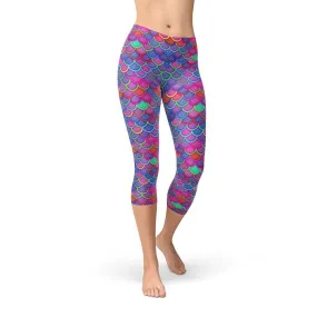 Purple Pink Mermaid Capri Leggings