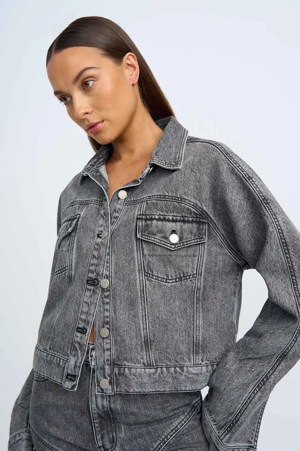 Rebel Crop Denim Jacket | Final Sale - Grey Stone Wash