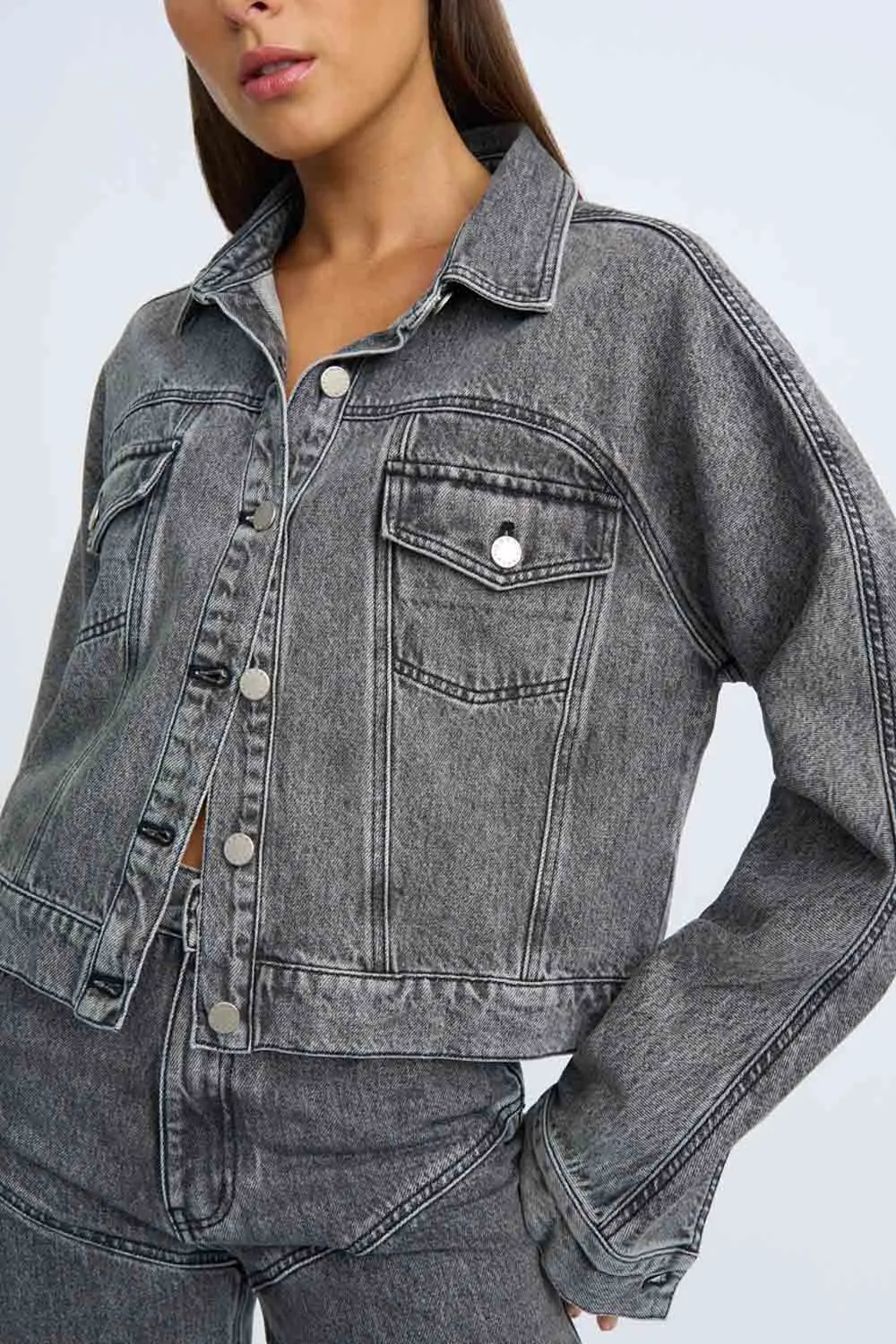 Rebel Crop Denim Jacket | Final Sale - Grey Stone Wash