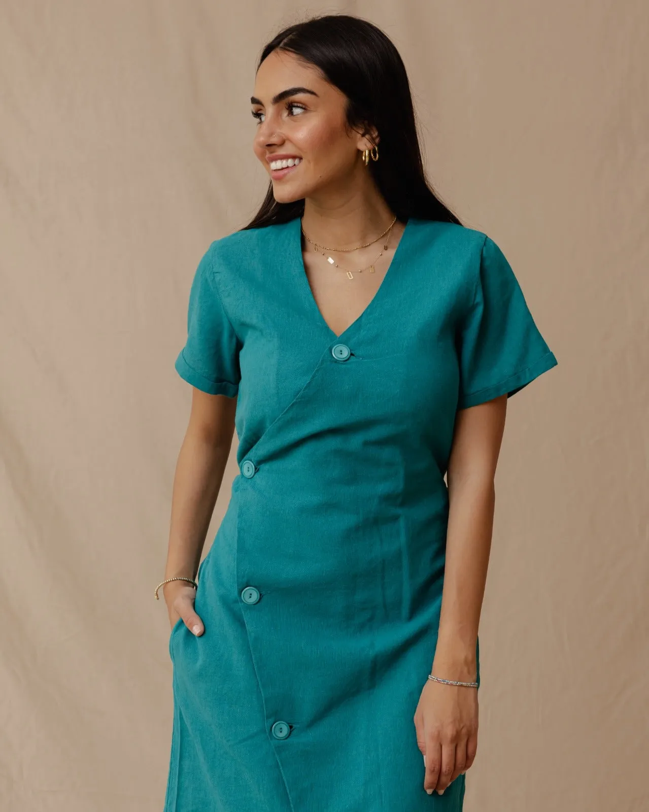 Resort Linen Dress Turquoise