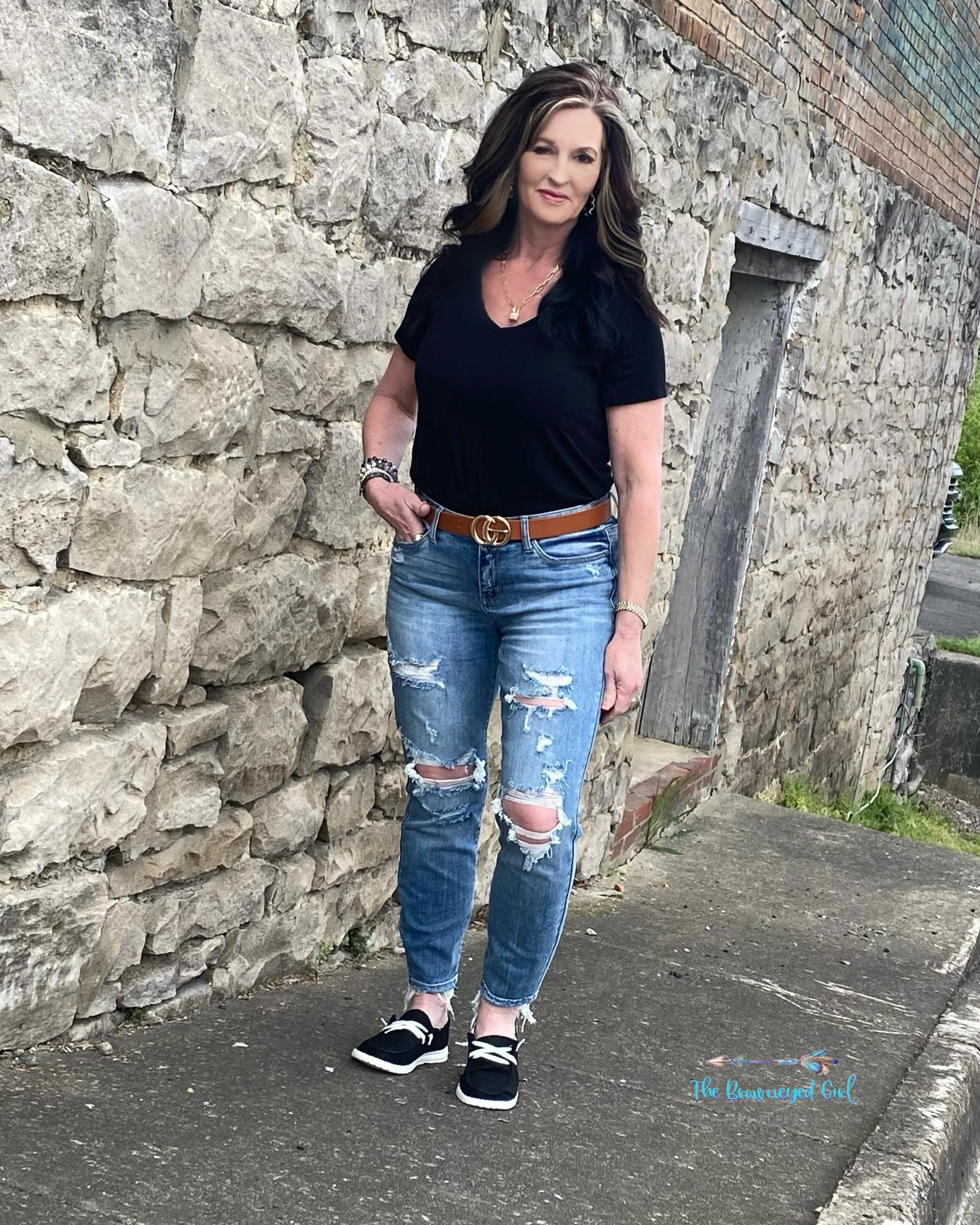 Sarah Judy Blue Distressed Boyfriend Jeans