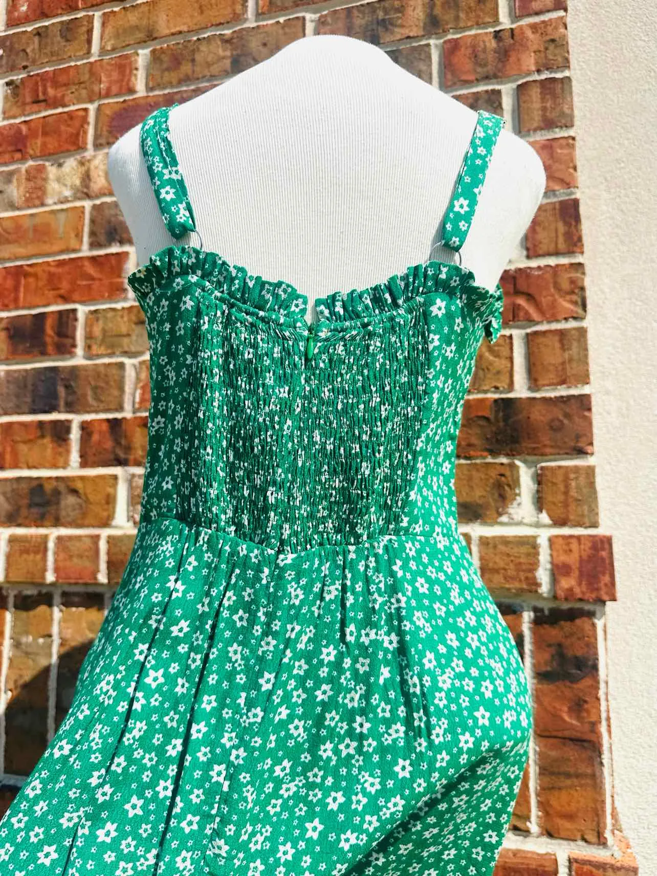 Size L Green/White Floral Dresses Dress