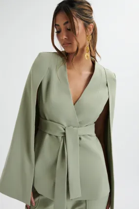 SKYE Belted Cape Blazer Jacket In Sage Green