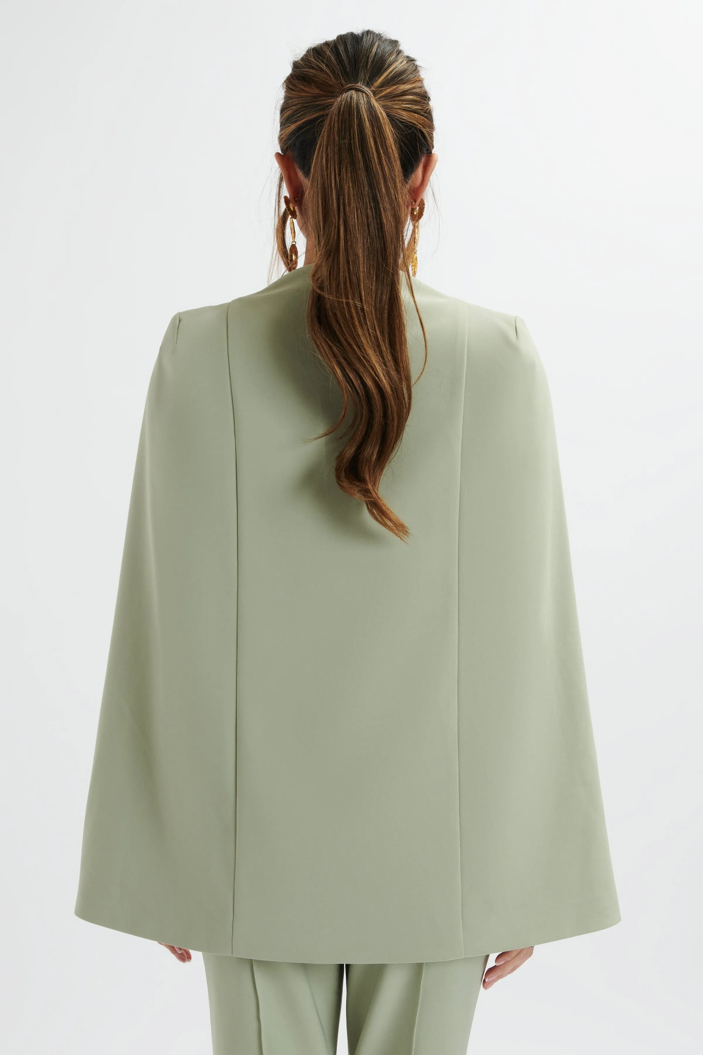 SKYE Belted Cape Blazer Jacket In Sage Green