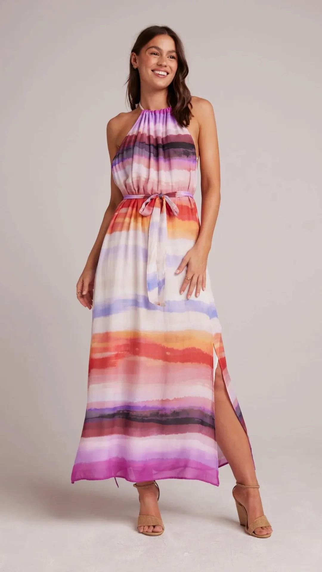 Smocked Waist Halter Midi - Canyon Stripe